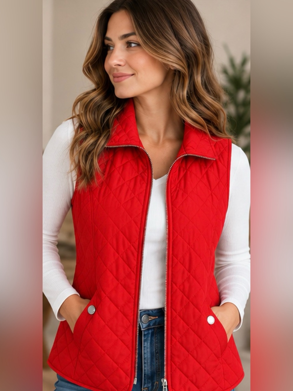 ❤️ Christopher & Banks Red Quilted Vest – Women’s Size Small